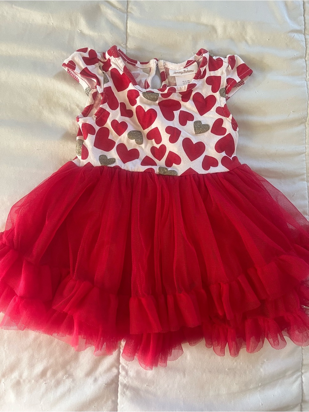 Tommy Bahama Red and White Heart Baby Dress with Gold Accents